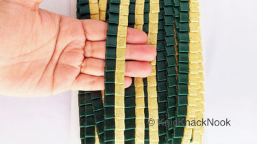 Satin, Bottle Green & Gold Pleated Lace Trim, Trim